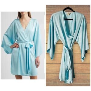 NEW Open Edit Get Ready with Me Satin Robe, Blue, Size Small